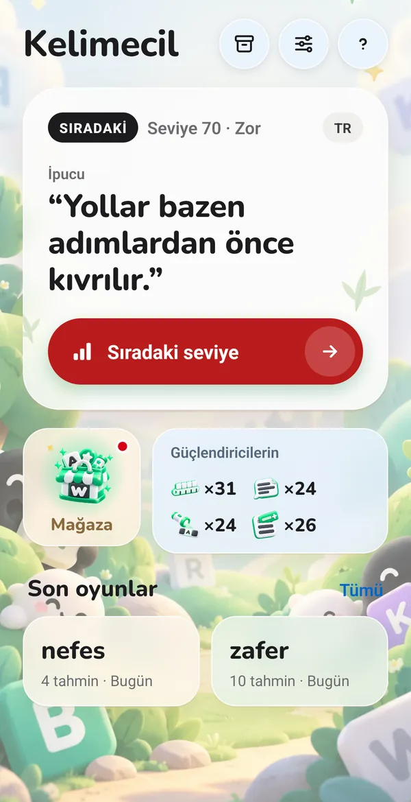 Ana sayfa: ipucuyla birlikte sıradaki seviye